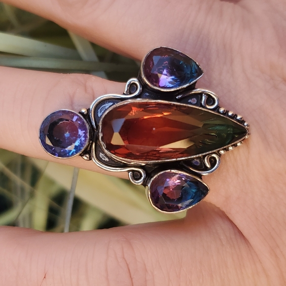 New Bi-Color Tourmaline 925 Silver Statement Ring. - Picture 12 of 16